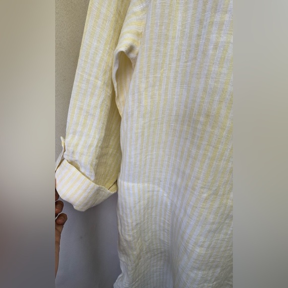 Tahari Women’s 100% Linen Tunic Dress Yellow  & White Size Large - Picture 4 of 9